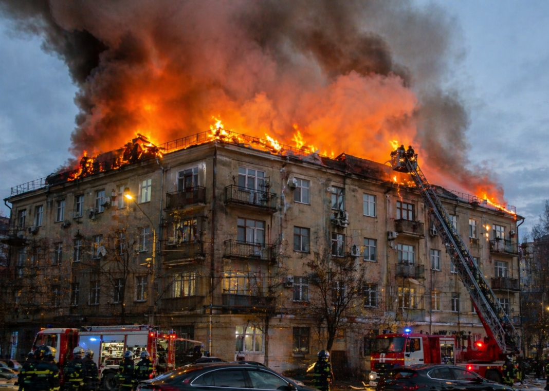 Fire Engulfs Residential Building Roof in Dagestan, Prompting Swift Emergency Response